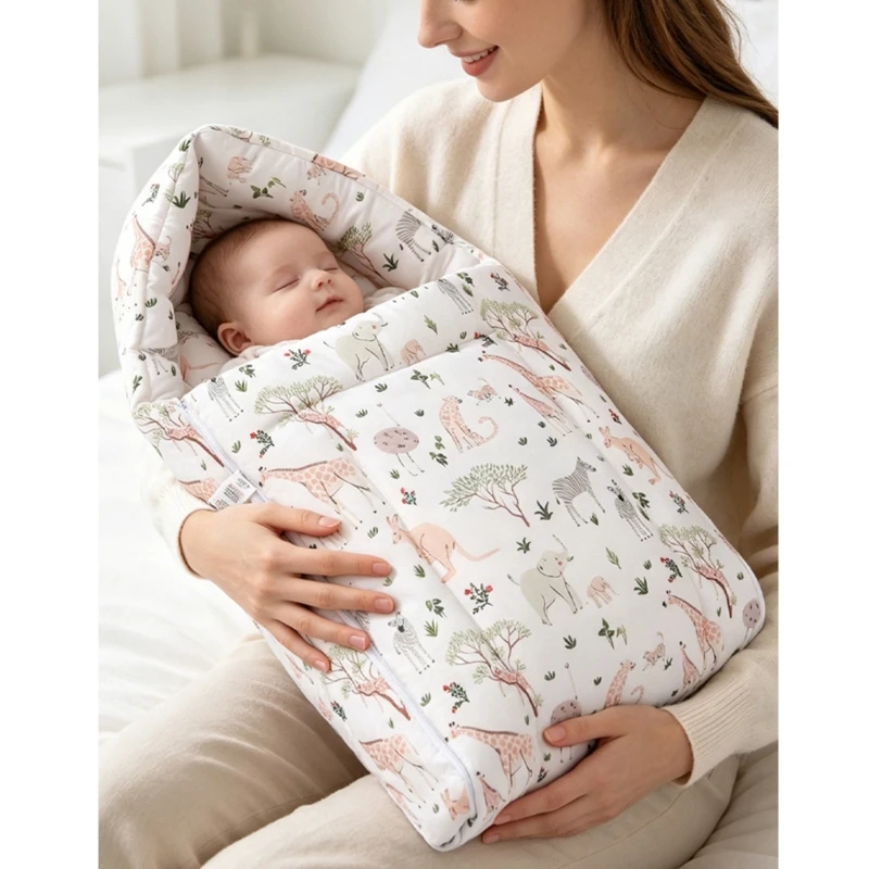 Winter Thicken Padding Baby Warm Hooded Sleeping Bag Zipper Design Windproof Outgoing Envelope Newborn Swaddle Wrap Blanket