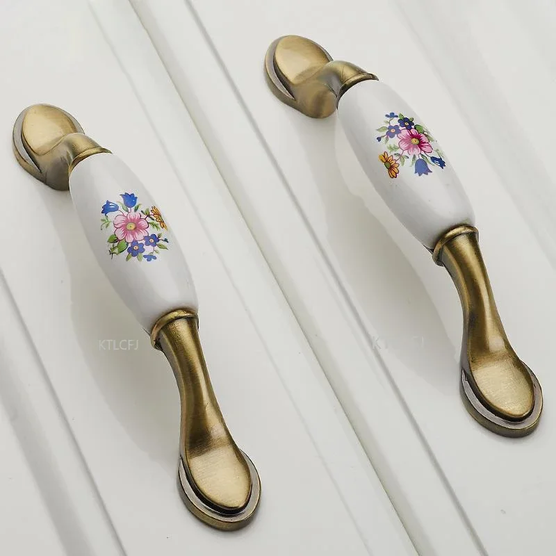 Flower Home Improvement Furnitur Cabinet Handl Ceramic Closet Handle European Style Ivory White Handle Hardware