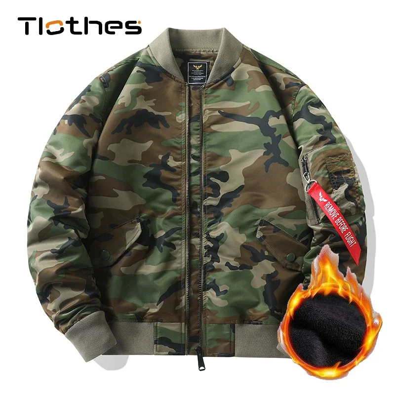 Fall Winter Camouflage Zip Up Jacket Mens Jacket Thick Bomber Jacket Men Baseball Jackets and Coats Camo Military Windbreaker