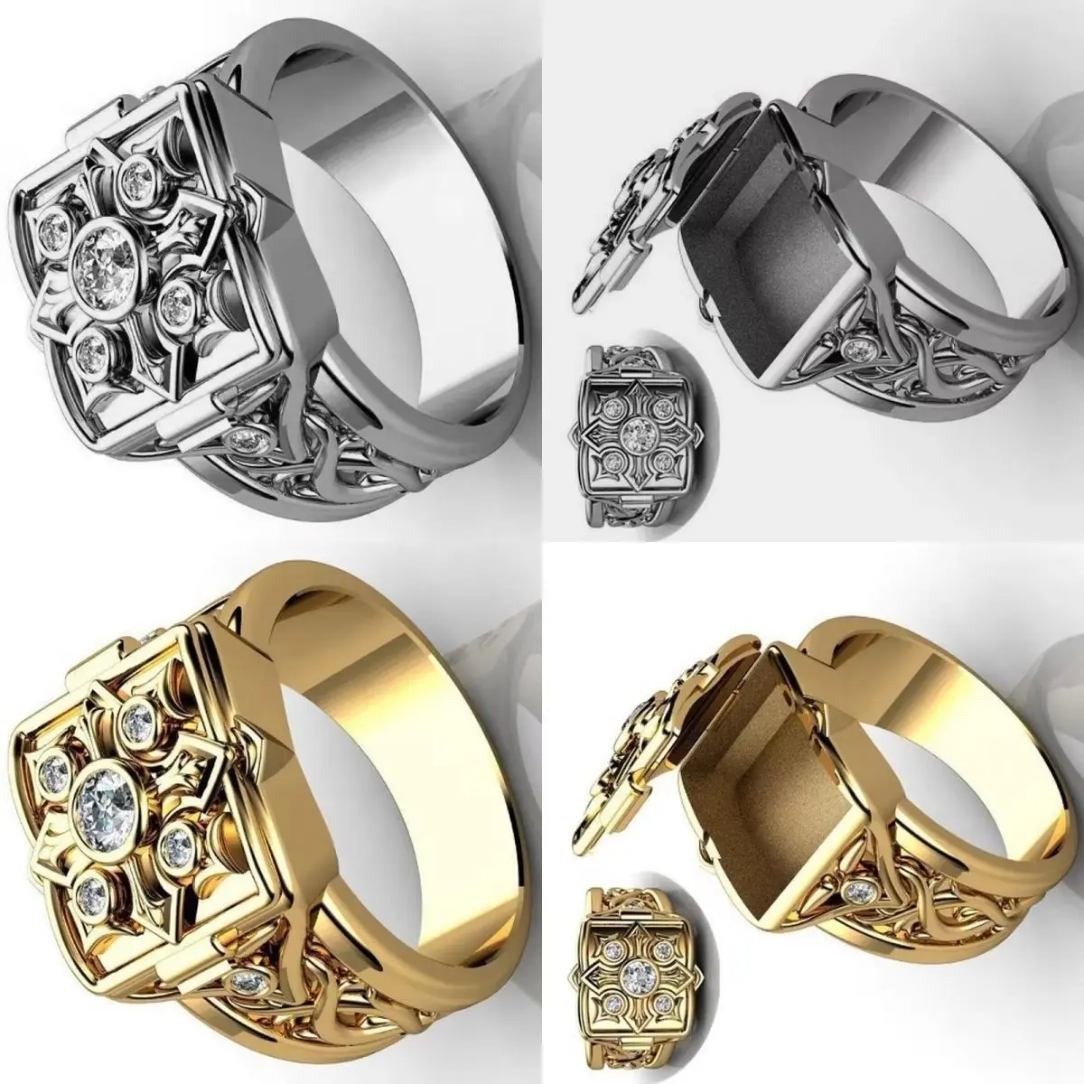 

Luxury Silver Gold Cross Open Lid Design Ring for Men Engagement Wedding Party Jewelry Accessory