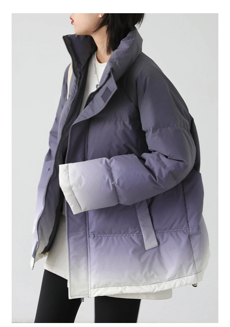 CHIC VEN Women's Down Coat Reflective Gradient Thickened Women Bread Coats 90 White Duck Down Jacket Warm Overcoat Winter 2024