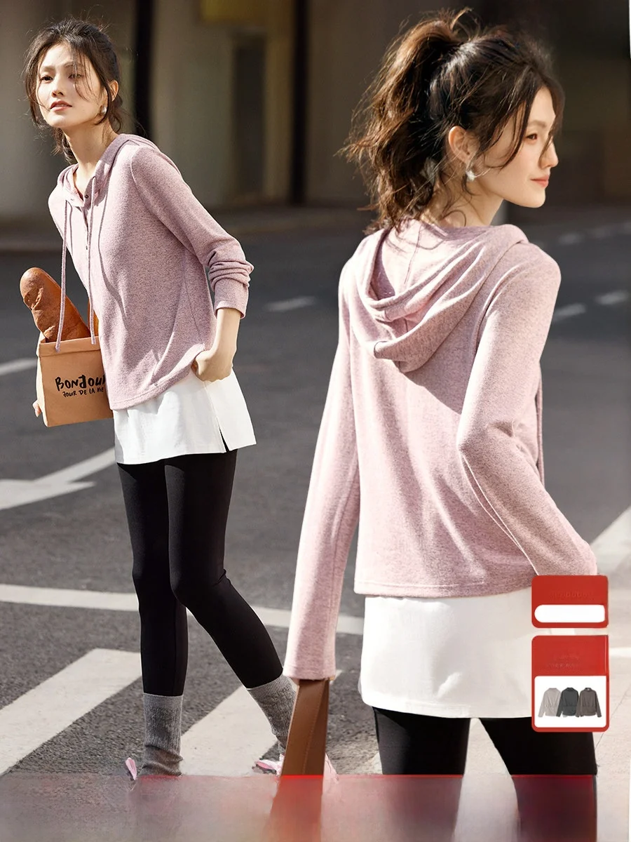 

Soft Cozy Hooded Dstring T-irt Women's Purple Gentle Spring New Sle XWI Ele Commute Sle Long Sve Regular Fit