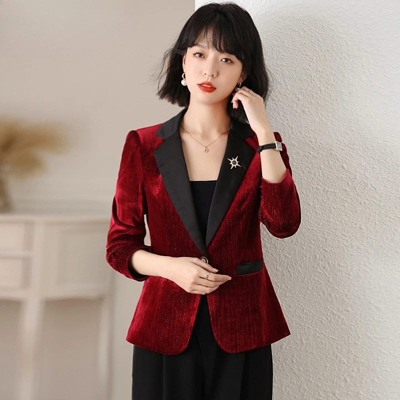 

Новый золотой бархатный женский пиджак, модный повседневный офисный женский пиджак с длинным рукавом и одной пуговицей, пальто, куртка, верхняя одежда, женская