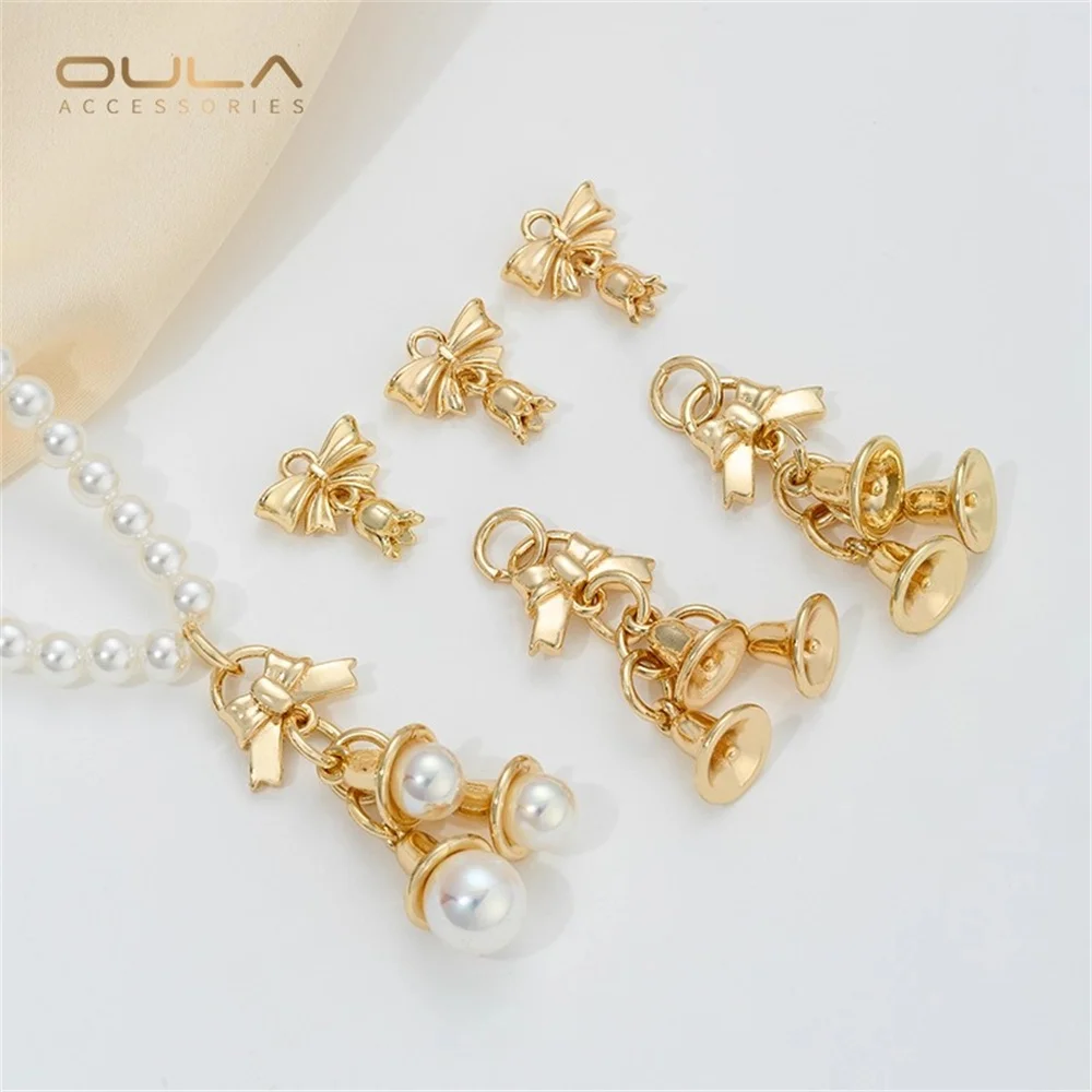 

14K Copper-wrapped Real Gold Color-retaining Bow Flower Bud Hanging Bell Pendant Bracelet Necklace Accessory Handcrafted Materia