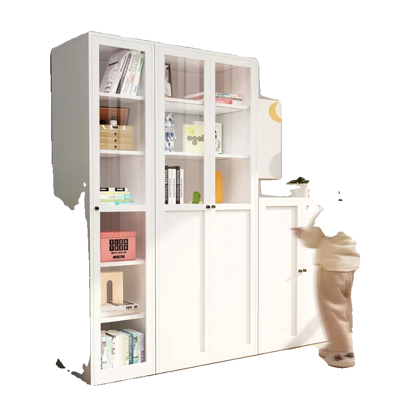 

Household steel bookcase dustproof with glass door display bookshelf wrought iron floor storage