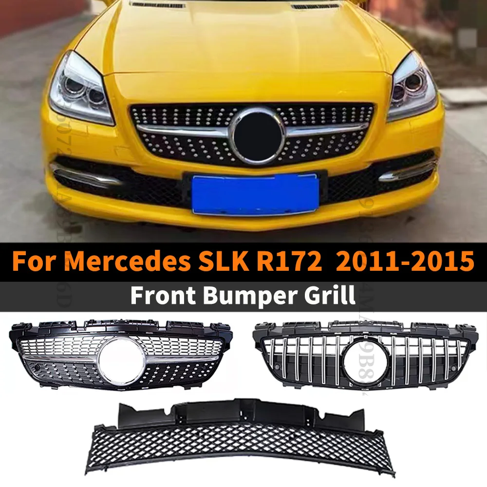 

High Quality Front Bumper Grill Radiator Grille Center Mesh Grid Tuning For Mercedes R172 Benz SLK 2011-2015 Diamond GT Style