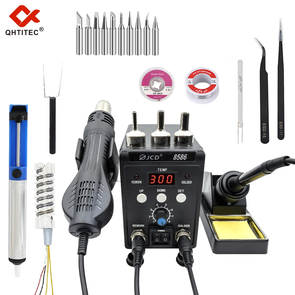 

JCD Soldering Station 8586 Digital Display Rework 2 in 1 Hot Air Gun Electric Solder Iron ESD Welding Desoldering Repair Tools