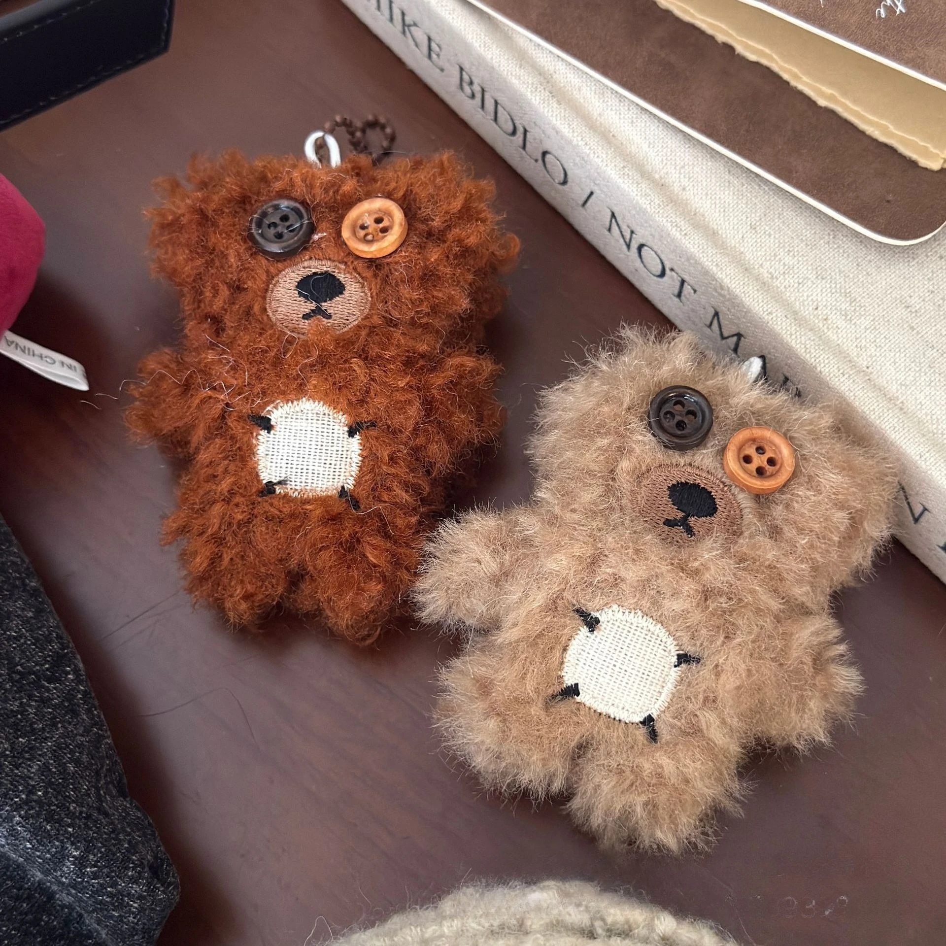 Cartoon Plush Bear Doll Keychain Cute Button Bear Doll Bag Key Chain Pendant Animal Stuffed Toys Girl Bag Pendant Children Gifts