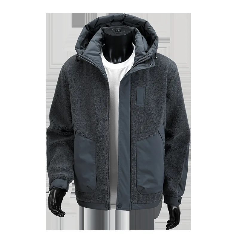 سترة رجالية شتوية 2025 سميكة مرقعة بأكمام طويلة معطف رجالي مضاد للرياح ملابس خارجية فضفاضة ومريحة بقلنسوة للرجال