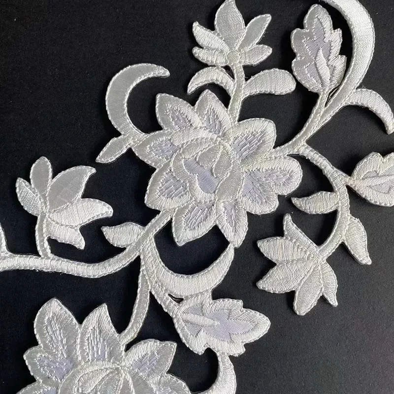 Floral Applique Patch Thermocollant Clothes Stickers,31*15CM Flower Vine Trim Fabric Embroidery Iron On Patches For Dress,Shirt