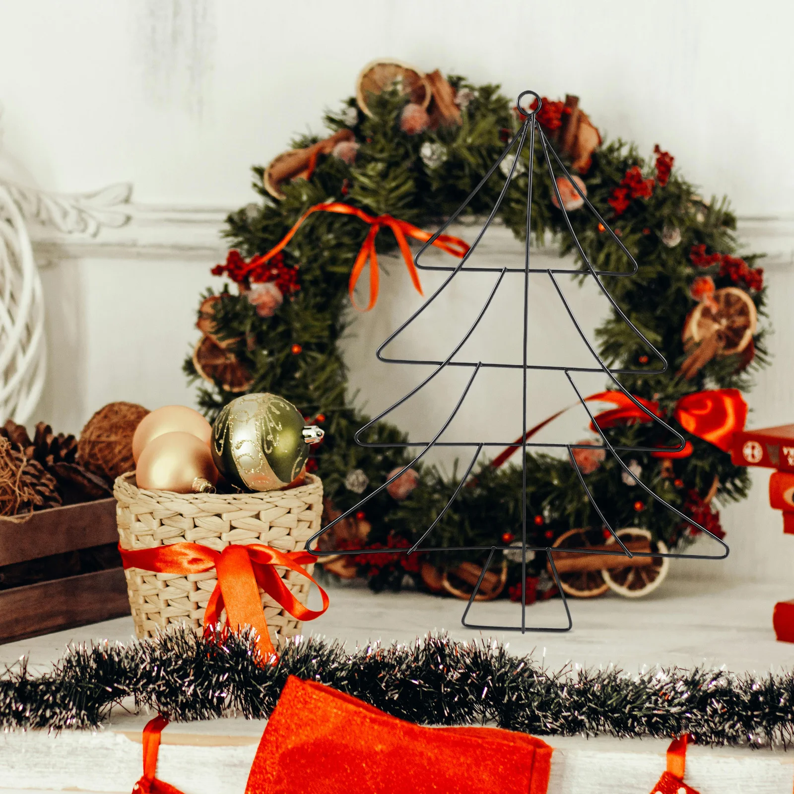 

Christmas Tree Shaped Wreath Form 12.89X9.82X0.08 Inch Black Iron Wire Frame For Holiday Party Decor Diy Floral Garland