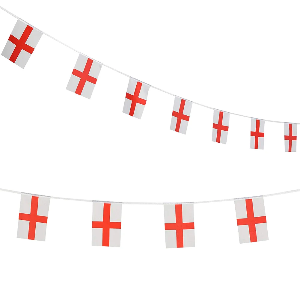 St George Cross Flags 33ft Fabric St Georges England Bunting 30 Flags England Flags on Sticks for Football Event Bar Party Decor