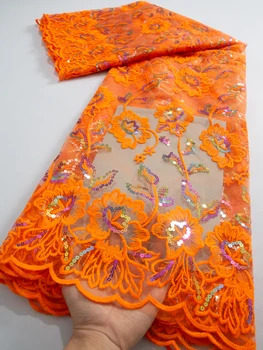 Afrykańska koronka francuska koronka na siateczce tkanina z cekinami 2024 najnowsza haft nigeryjski koronkowa sukienka dla kobiet wesele TY3770