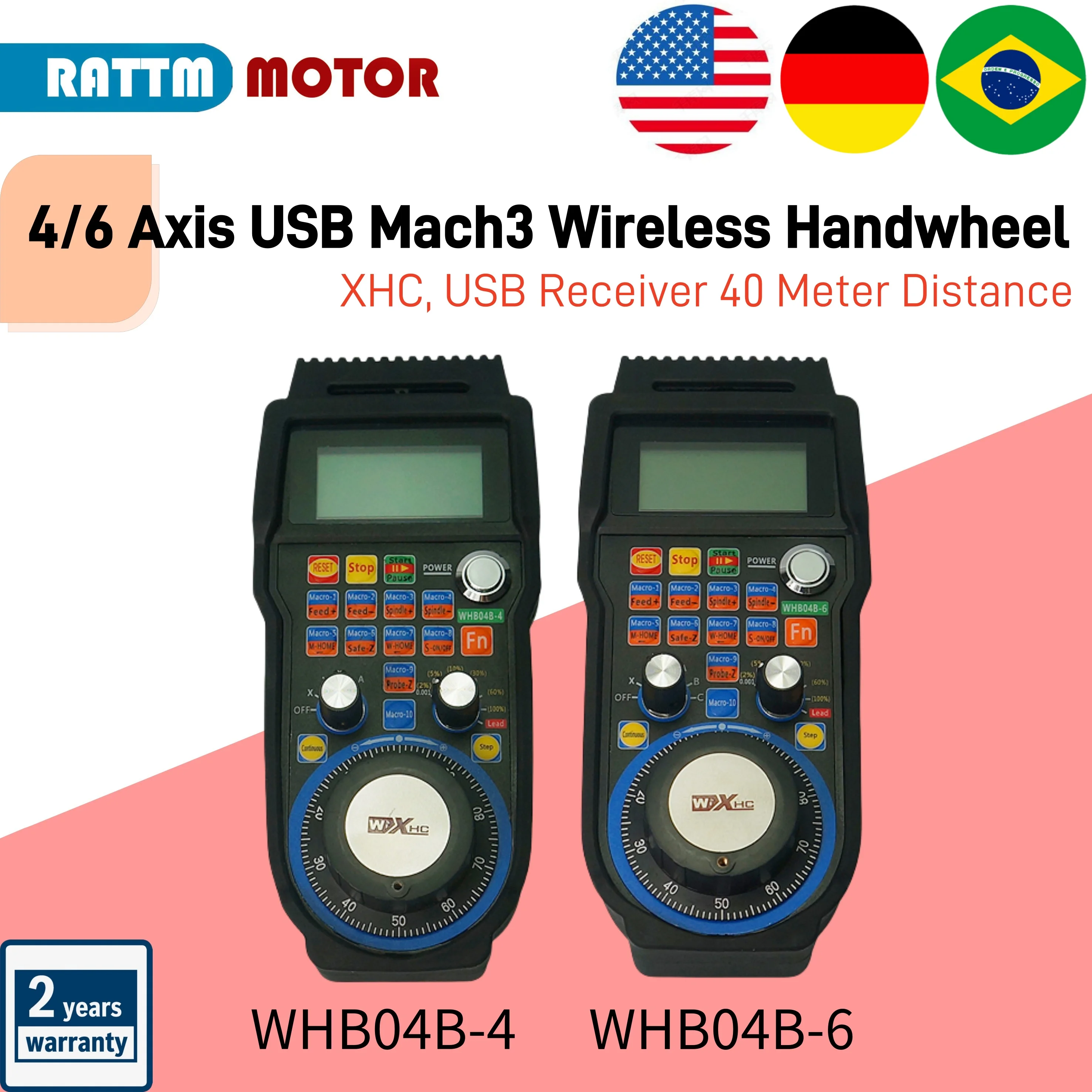 【US&DE&BR Stock】4 / 6 Axis XHC Mach3 / NC Studio MPG Pendant CNC Wireless Handwheel Manual USB Receiver 40 Meter Distance WHB04B