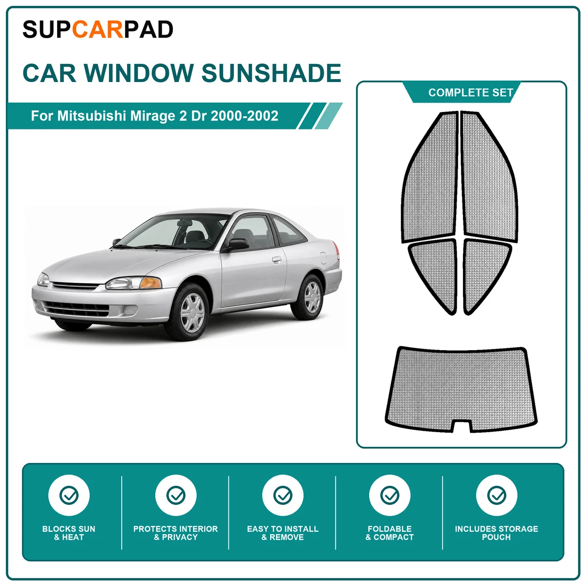 For Mitsubishi Mirage 2 Dr 2000-2002 Full Set Car Window Sunshades UV Block Privacy Heat Insulated Foldable Car Curtain