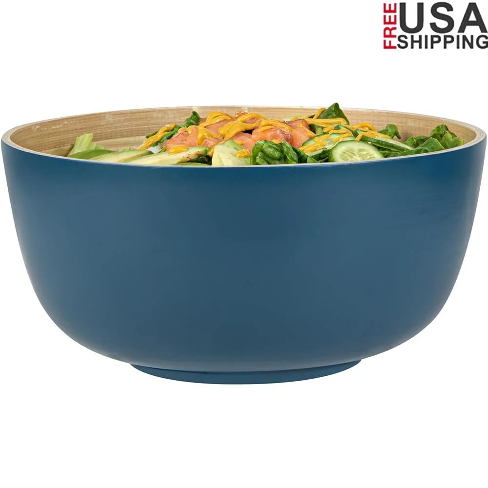 

Large 30 Ounce Bamboo Salad Bowl Heavy-Duty Round Serving Dish Sustainable Reusable Freezable Ideal Hot Cold Foods