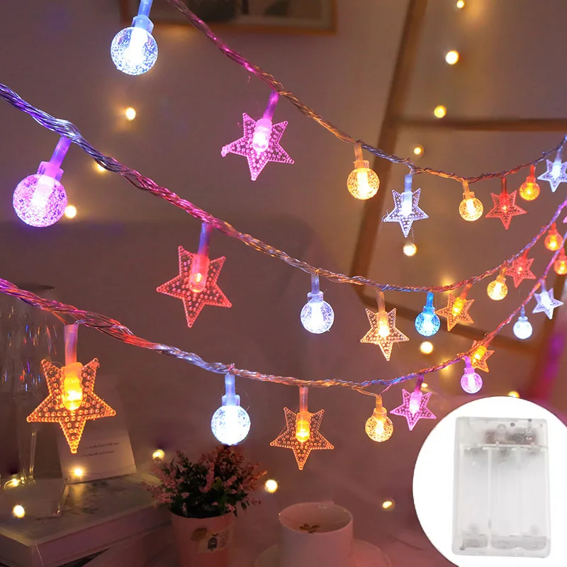 Battery Operated Star Ball String Lights Outdoor Waterproof Multicolor LED Fairy Lights for Christmas Garden Wedding Decoration