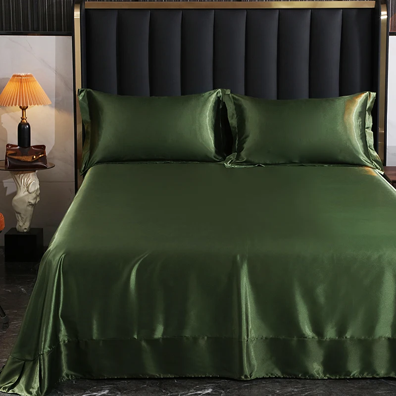 Mulberry Silk Bed Sheet Set with Fitted Sheet Flat Sheets Pillowcase Luxury Solid Color Bedding Sets Wrinkle-Free Antiallergic