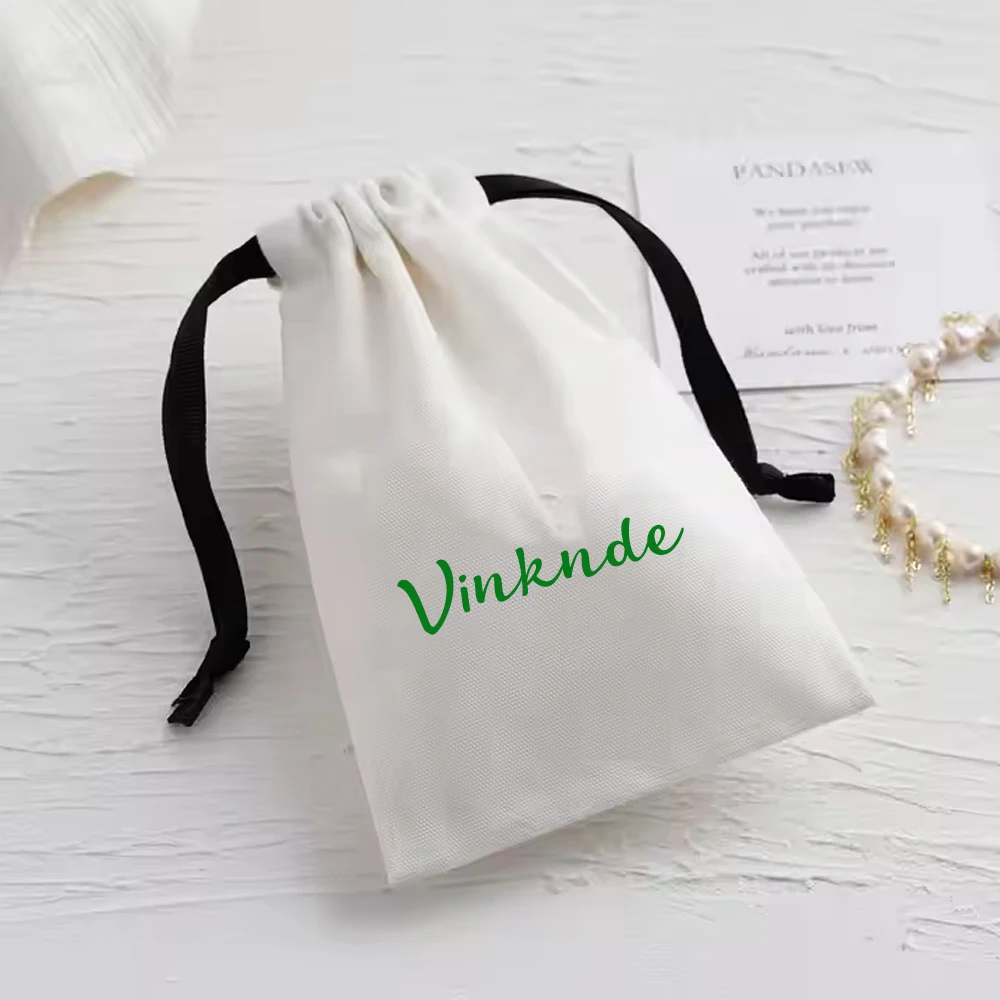 

100Pack Custom Logo White Luxury Cotton Jewelry Packaging Bag Small Gift Earrings Drawstring Pouch Baby Shower Favors Organizer