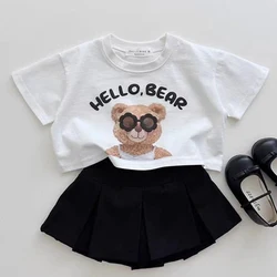 Children Clothing Spring&Summer New Kids Sweet Cartoon Bear Short T-shirt for Toddler Girls Short Sleeved Top for Newborn Baby