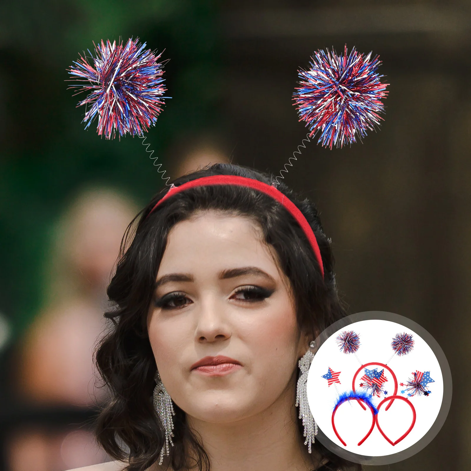 Bande de sauna en plastique avec pompon, décoration américaine, fête de l'indépendance, étoiles, 3 pièces