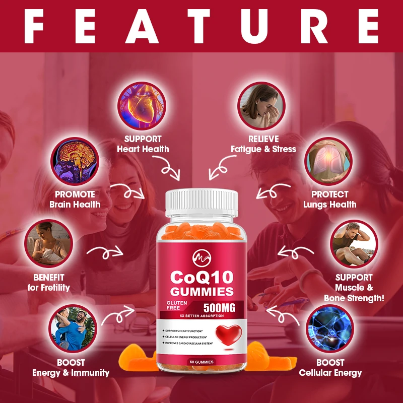 COQ10 Coenzyme Q10 Capsules 500mg,Blood Vessels&Heart Health Blood Pressure Balance for Old People Provide Energy Vitamin Health