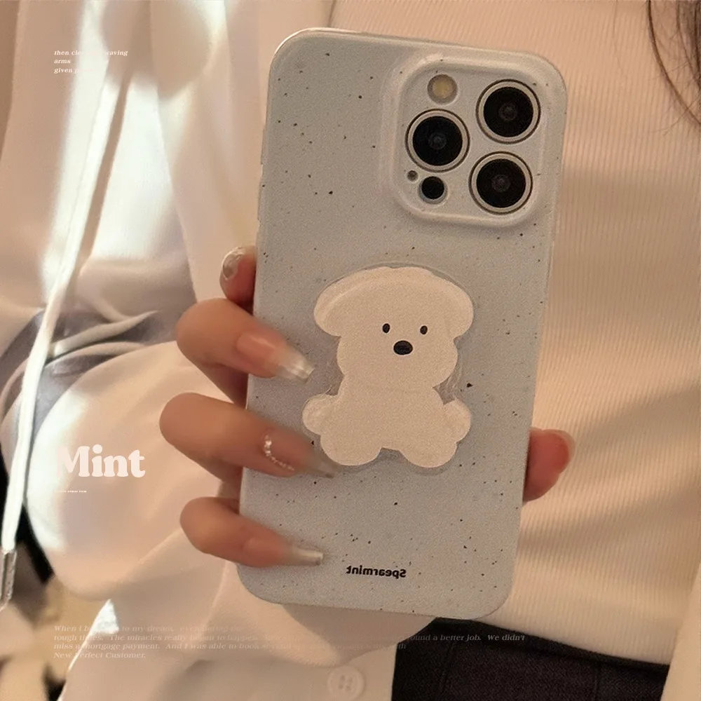 Film blue background ink dot puppy stand Phone Case For iPhone15 14 13 12 11 Pro Max X XR XSMAX  TPU  Cover New Products