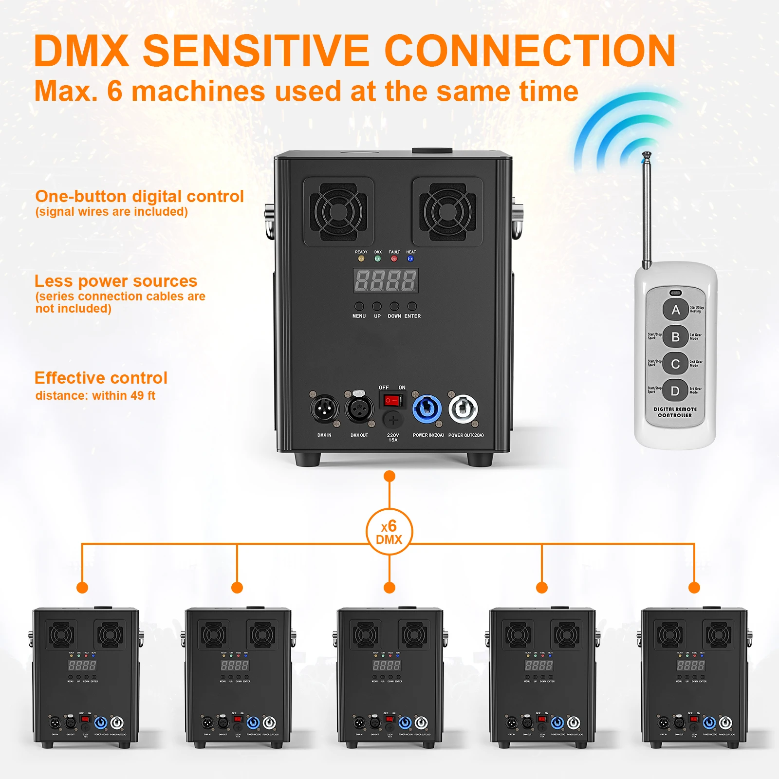 Máquina de faísca fria de 700w, máquina de efeito especial de palco, controle remoto dmx para festa, concerto, igreja, casamento, cerimônia de abertura/final