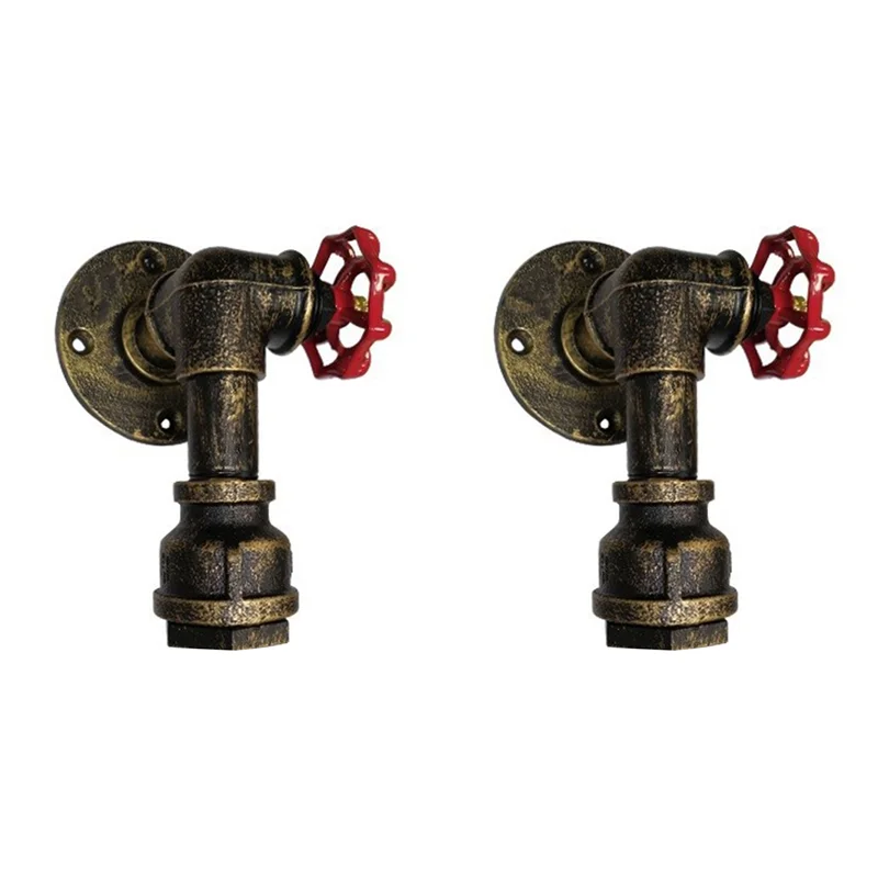 

2X Vintage Water Pipe Wall Lamp Faucet Shape Steam Punk Loft Industrial Iron Rust Retro Home Bar Decors Rusty Gold-ABXK