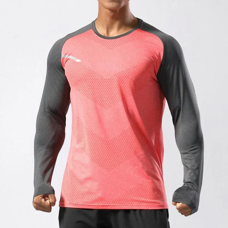 Men\'s Sport Long Sleeve Tops Quick Dry Fitness T-shirts Bodybuilding Gym Tees Casual Skinny Elastic Breathability Sportswear