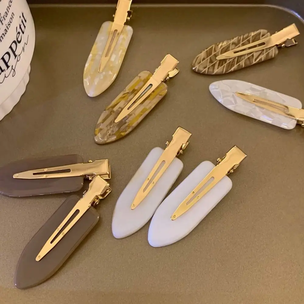 Fashion Acrylic Hair Clip No Crease Gold Metal Duckbill Hairpin Oval Resin No Crease Hair Clip Hair Styling
