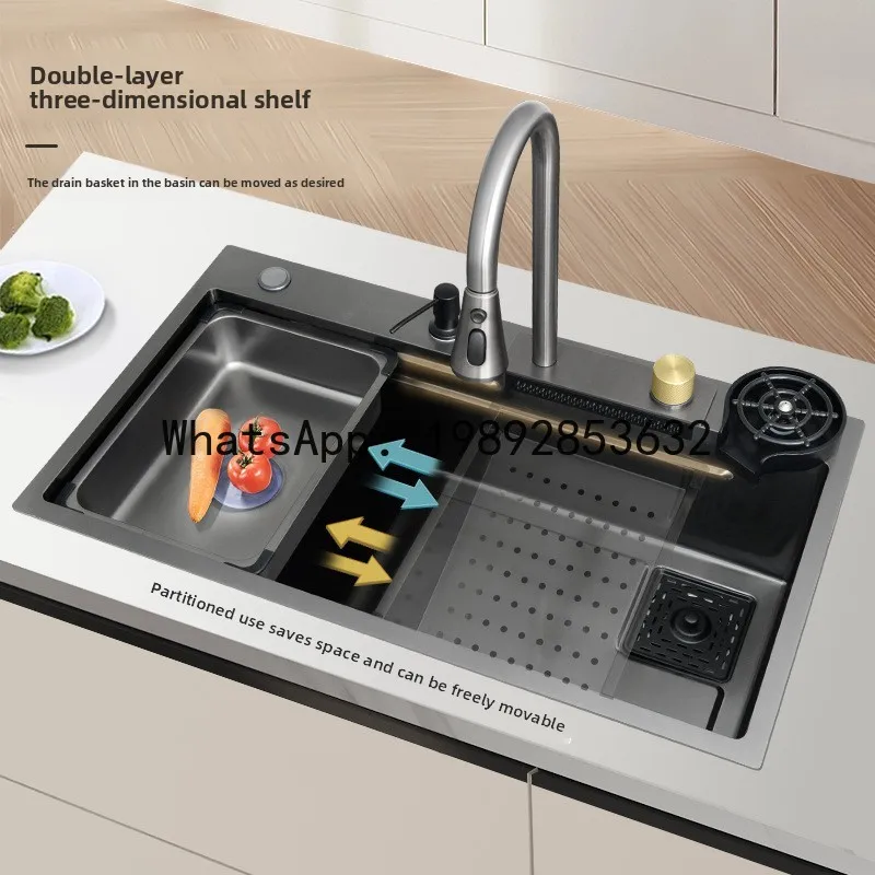 

LYY 304 Stainless Steel Raindance Sink Kitchen Wash Basin Waterfall Integrated Large Single Bowl