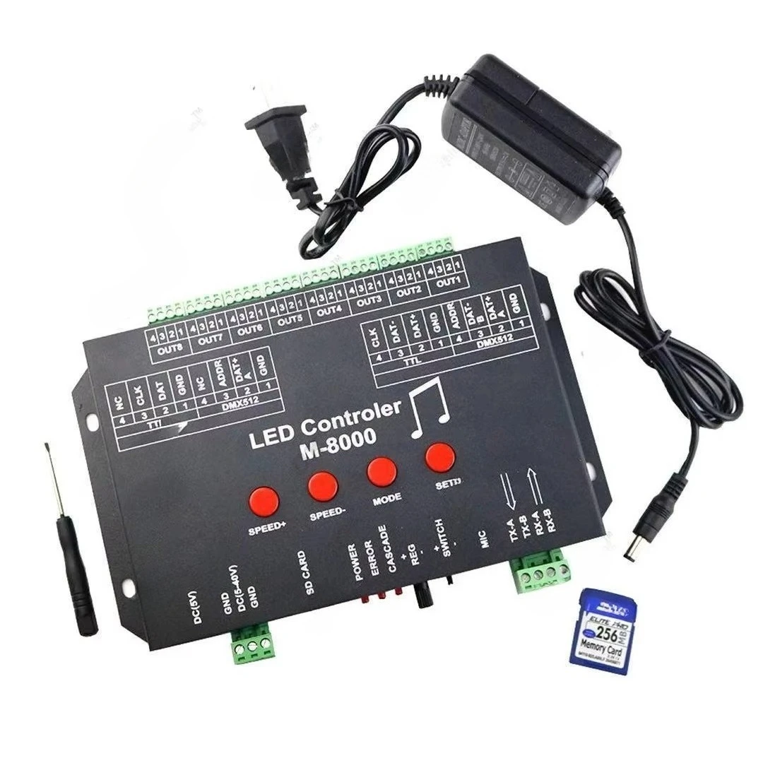 M-8000 8 Port Light Emitting Diode RGB Controller Music 8 Channel Programming Control Pixel SPI Signal Addressable