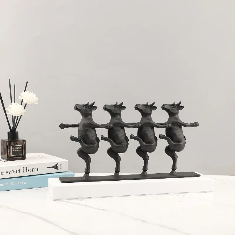 Nordic Abstract Metal Calf Animal Sculpture Decorative Piece Black Metal Art Bull Statue Craft Bookshelf Office Decoration Gift