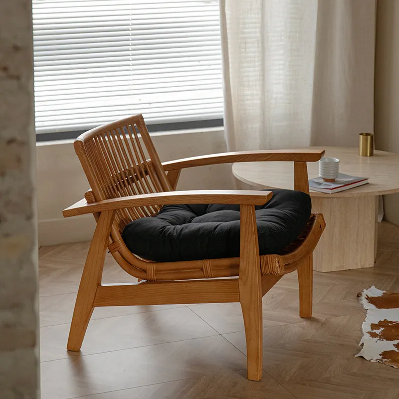 Solid wood rattan sofa living room balcony leisure reading chair B & B teahouse single sofa chair armrest chair