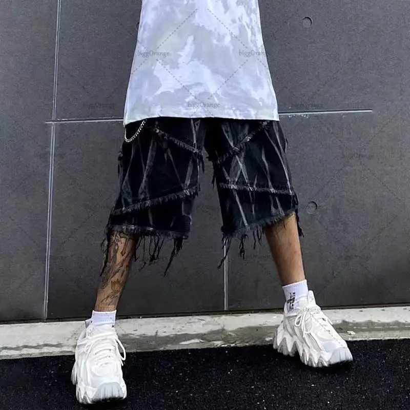 

New American Street Hip-hop Fashion Personalized Design Casual Loose Suit Jeans Men Y2K Harajuku Goth Trendy Shorts Women