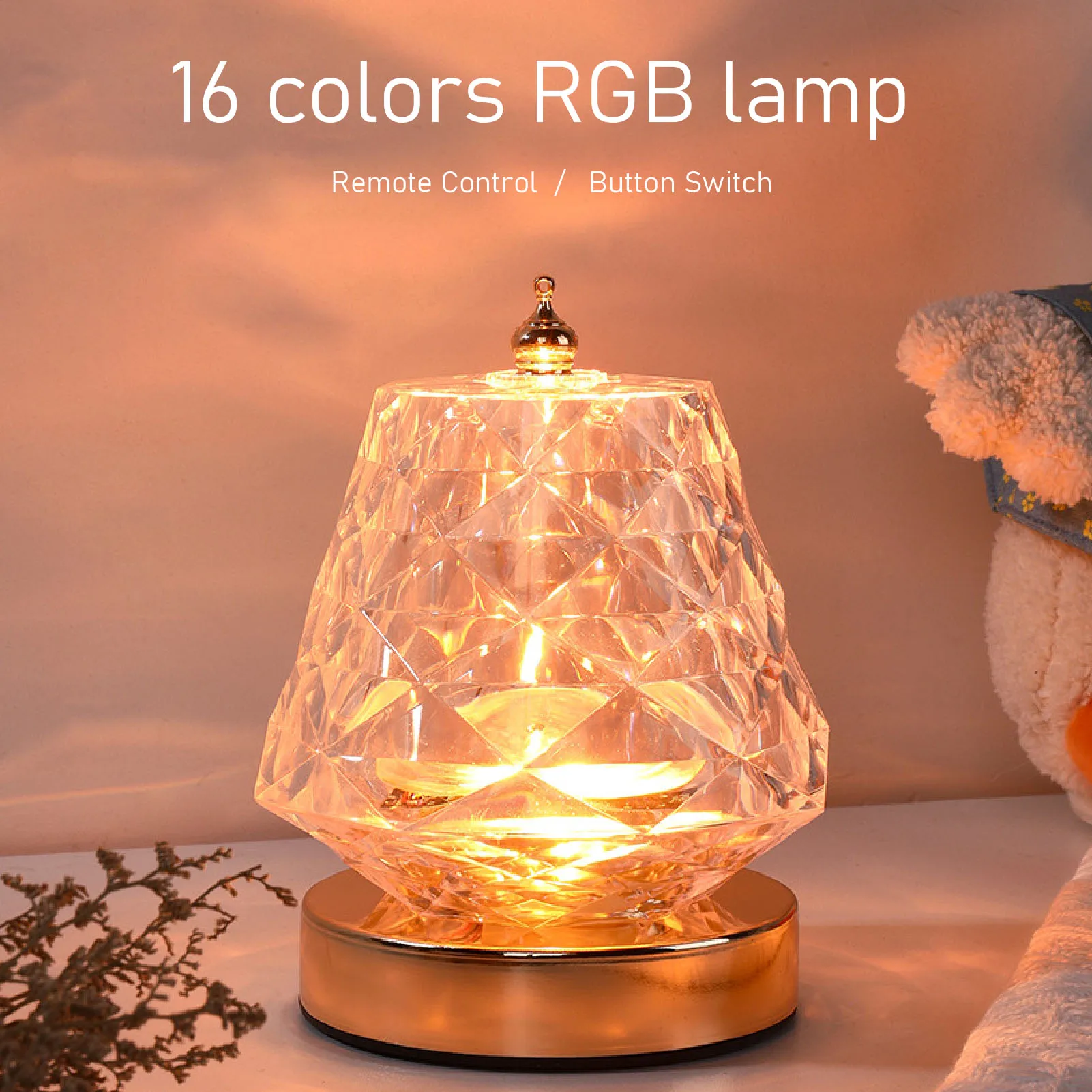 

ZK50 Crystal Table Lamp 16 RGB Color Changing Night Light Romantic LED Water Wave Projection Lamp for Bedroom Living Room