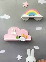 Cloud Wall Hanging Kids Bookshelf Child Room Toy Storage Display Stand Hanging Rack Wood Shelf Study Living Room Wall Decoration