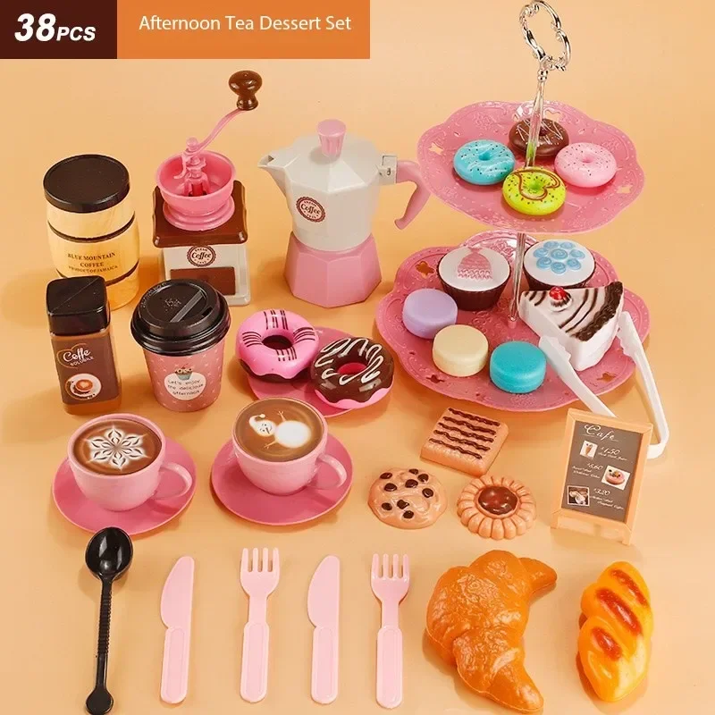 Children Coffee Toy Machine Set Register Pretend Play House Simulation Food Bread Cake Kitchen Toys for Girl Play Game Kids gift