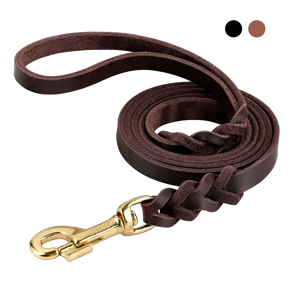 5ft Genuine Leather Dog Leash Durable Pet Products Puppy Leather Walking Training Leash Rope Lead For Small Medium Large Dogs