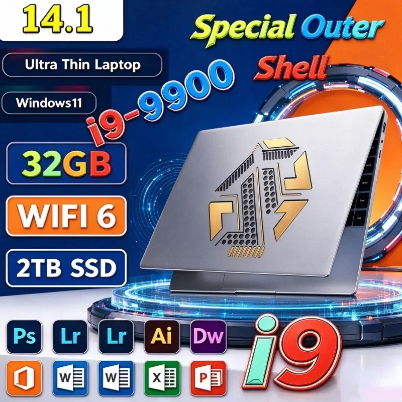 14.1inch Laptop Intel Core I9-9900 32GB 2TB Windows 11 Gaming Computer PC Gamer Office Ultra Slim Notebook 1920*1080 HD