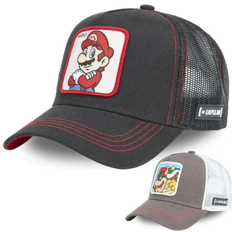 MINISO Anime Cartoon Super Mario Bros Embroidery Adult Outdoor Sport Baseball Caps Summer Men Women Hip Hop Sunshade Mesh Hat