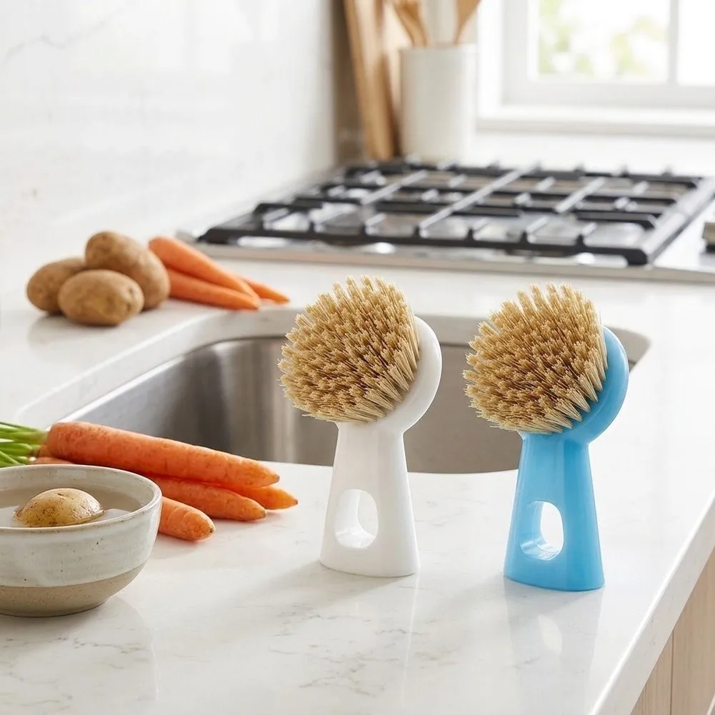 Upright Vegetable Scrub Brush Set of 2 for Potatoes Carrots Beets Sweet Potatoes Tomatoes Mushrooms Plastic Nylon Build