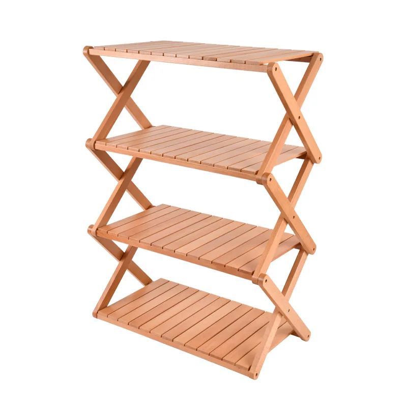 

Outdoor Multi-layer Shelf Portable Solid Wood Folding Kitchen Rack Camping Portable Storage Rack