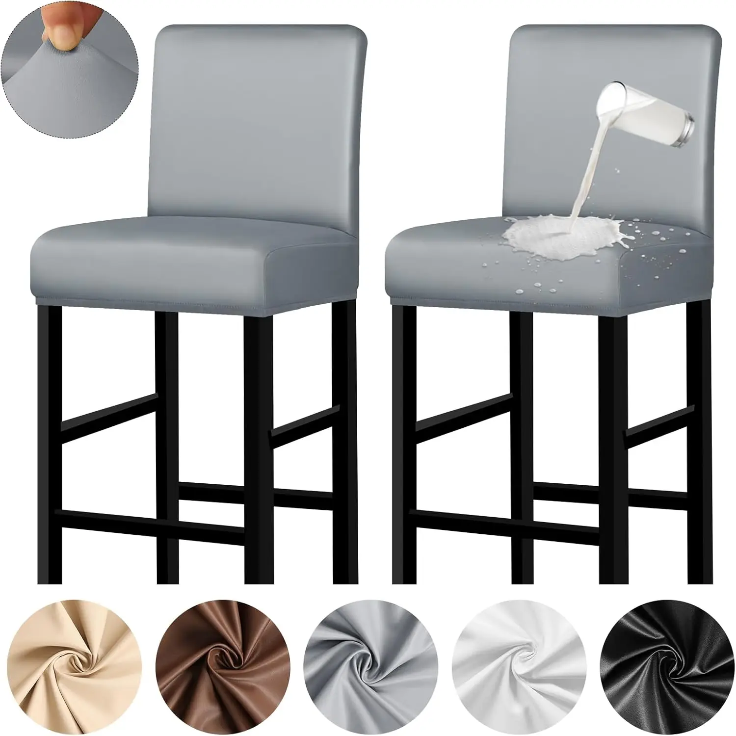 

Bar Stool Covers Set Of 2, Waterproof Seat Covers For Barstool, Pu Leather Chair Seat Slipcovers Dining Chair Cover Removable