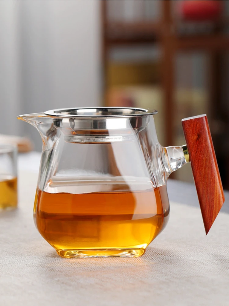 Heat-resistant Glass Gongdao Pot With Thick Wooden Handle Infuser Teapot for Tea in a Cup Tea Strainer Integrated Set Kettle Bar