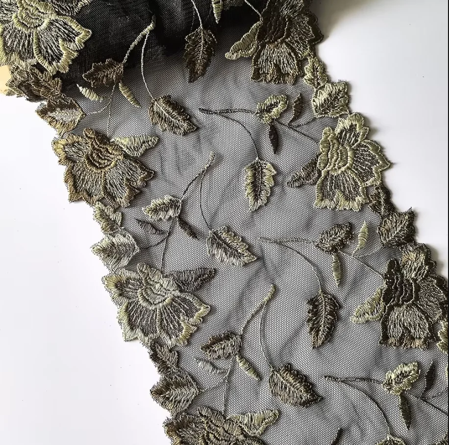 1Yards Brown Yellow Mesh Embroidery Lace Item, Handmade DIY Garment, Needlework Sewing Fabric, Clothing Accessories,