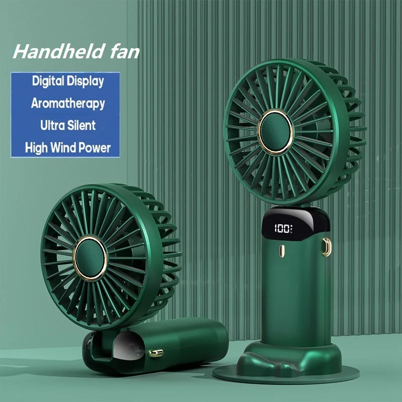 New USB Hand Fan Mini portable Charging Neck Hanging Fans 5 Speed Fan digital Display Screen small electric fan phone stand