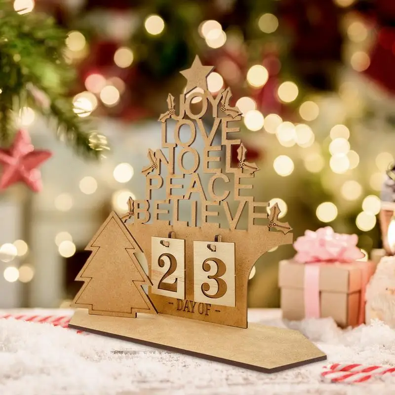 Wooden Countdown Advent Calendar 2025 House Shape Christmas Calendar Desk Decorations Winter Festival Hollow Letter Design Sign