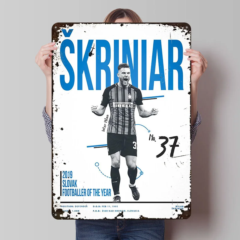 Milan Skriniar 37 Poster Customized Vintage Metal Signs Wall Art Retro Tin Plaque for Bathroom Decor Room Accessories House Home